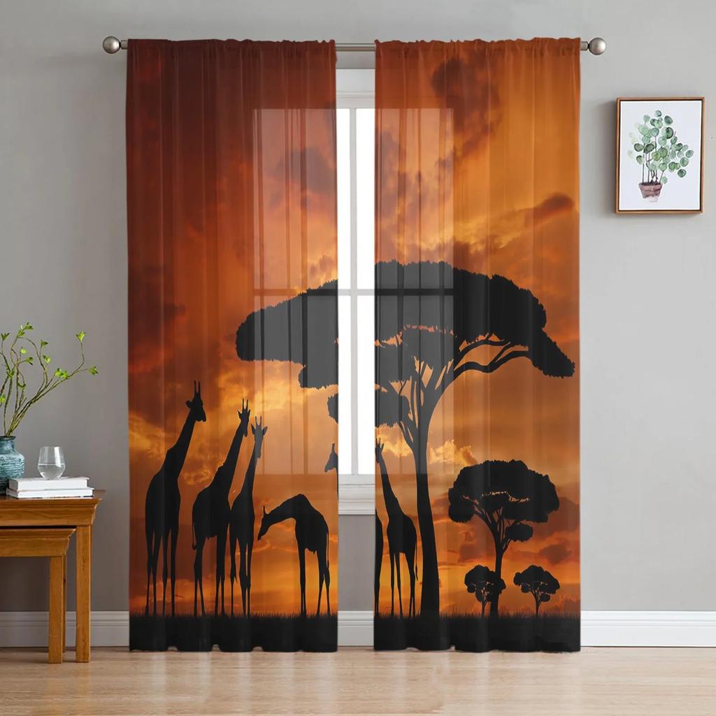 Lustige Giraffe Tier Weiße Tüllvorhänge Für Wohnzimmer Schlafzimmer Küche Dekoration Chiffon Transparent Voile Fenstervorhänge Drapierung