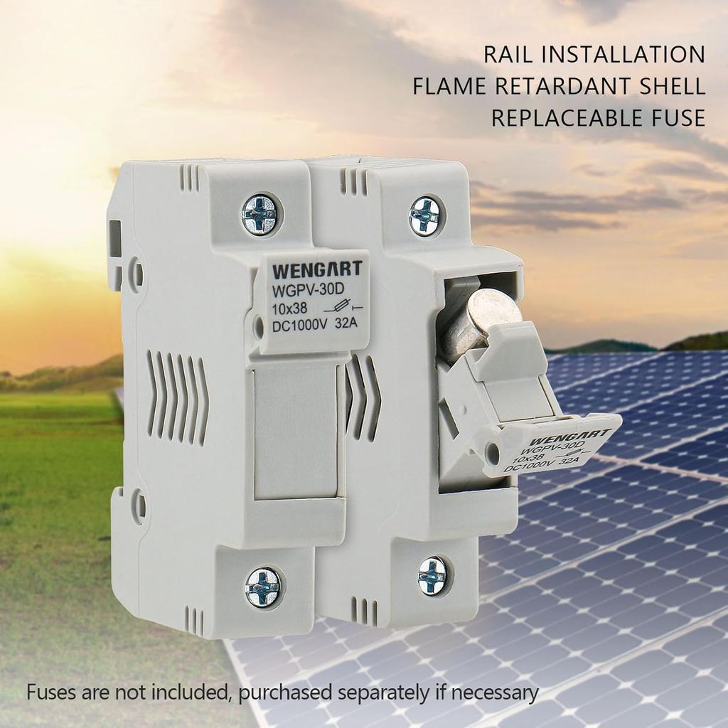 Wengart Solar Fuse Holder WGPV-30D,1 Pole DC1000V 35mmDIN Rail Mount Fuse Holder for fuse 10x38mm gPV Up to 32A,18 to 8 AWG