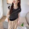 Ice Silk Knitted Striped Suspender Vest Women Wear Summer Loose Sleeveless T-shirt Outside Small Fly Sleeve Top