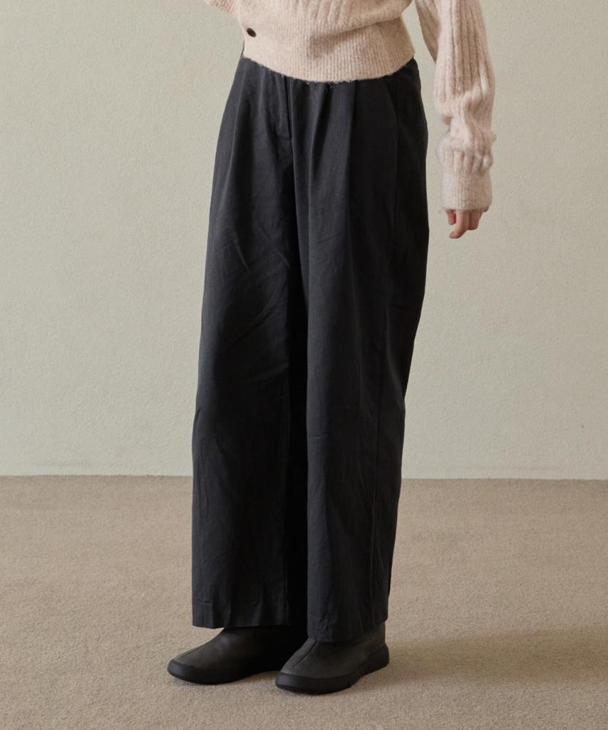 WIOE Pintuck Cotton Wide Pants_Charcoal