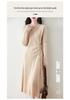 Women's Cashmere Knit A-Line Dress - Mid-Length, Round Neck, Over-the-Knee, 100% Pure, Casual and Versatile