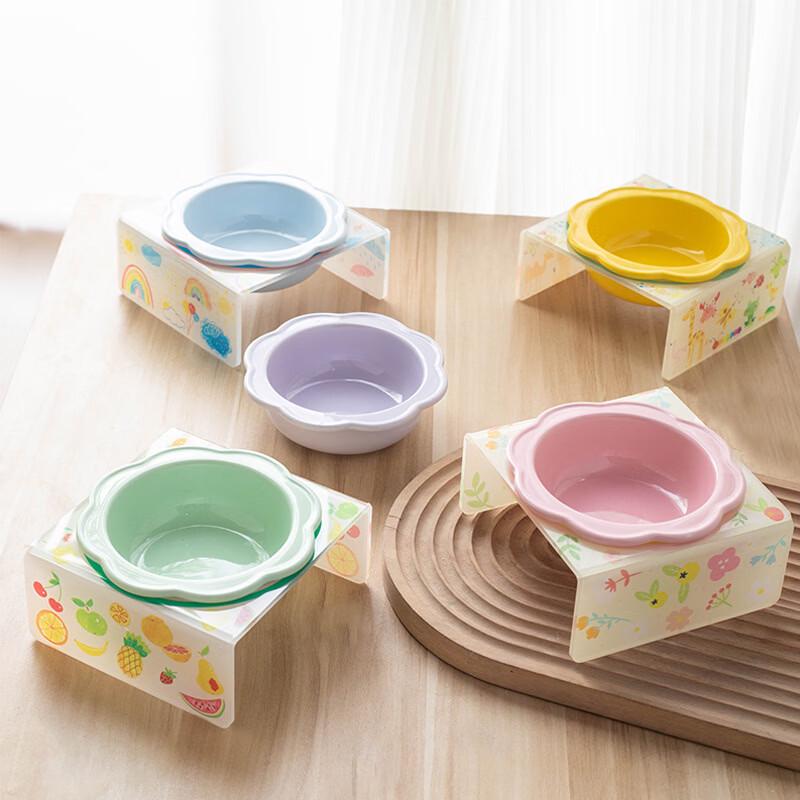 Cartoon Flower Ceramic Pet Bowl with Acrylic Stand