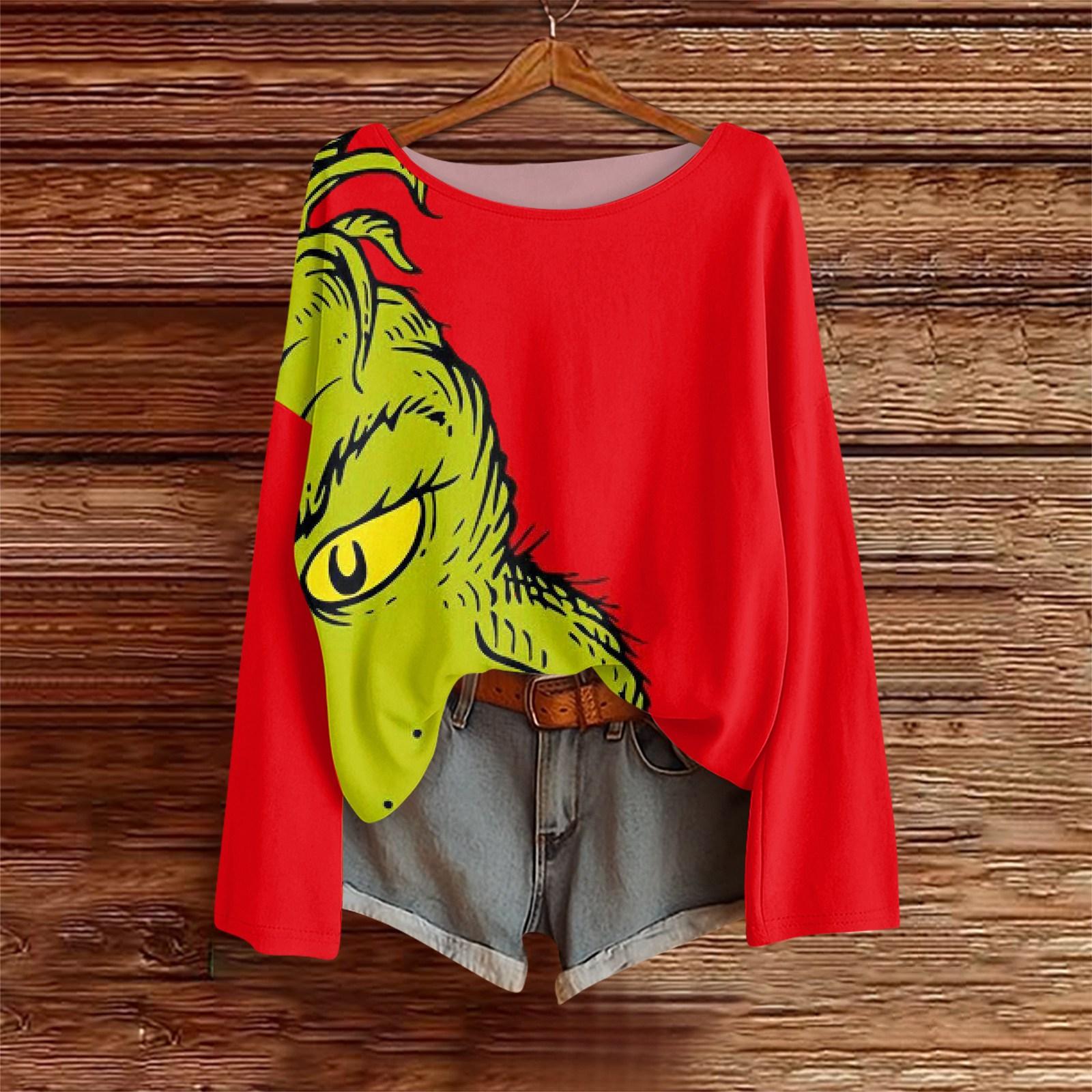 

Long Sleeve Shirts For Women Printed Tees Blouses Casual Plus Size Basic Tops Pullover S красный