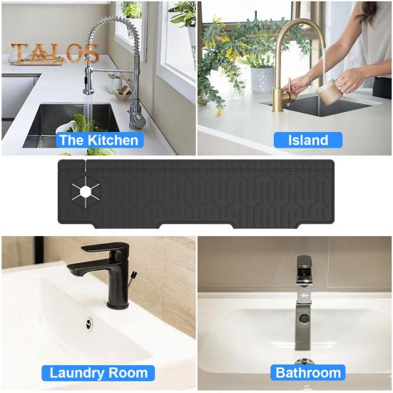 Silicone Faucet Sink Splash Guard Mat Foldable Drain Mat Non-Slip Multiple Drain Holes Adjustable Faucet Protector for Kitchens