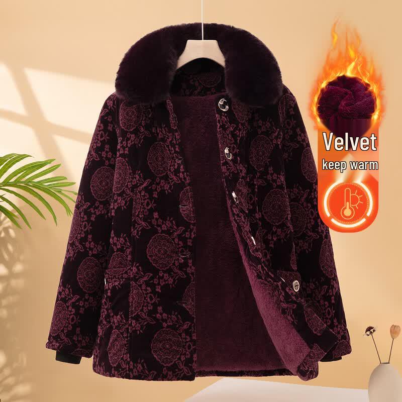 YUZHAOLIN Women s Elderly New Chinese Style Thickened Plush-Lined Winter Coat 5XL