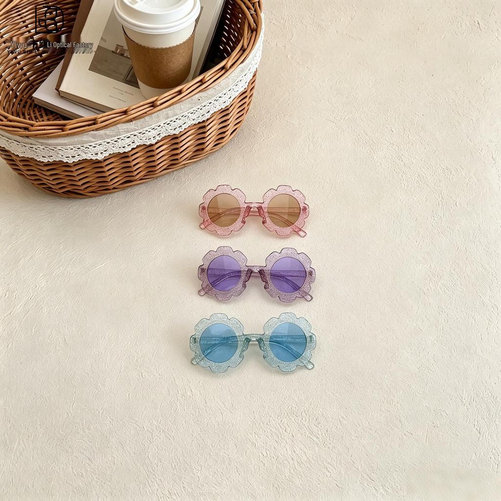 Korean Style Sunflower Glitter Jelly Children's UV Protection Sunglasses