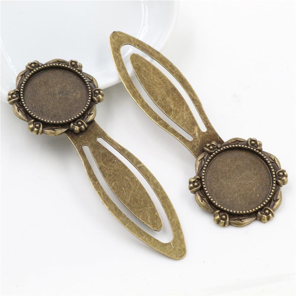 

New Fashion 2pcs 20mm Inner Size Antique Silver Plated and Bronze Vintage Style Handmade Bookmark Cabochon Base Cameo Setting