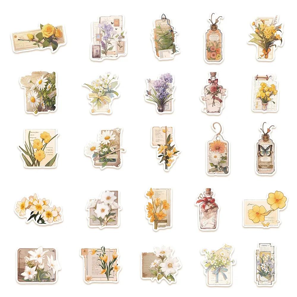 10/30/50pcs Vintage Flower Postcard Plants Stickers Art Aesthetic Cartoon Decals Scrapbook Phone Suitcase Graffiti Sticker Decor