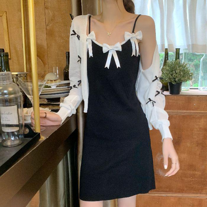 

Женское мини-платье-слинг с ретро-бантом Весна/Лето 2025 One Size чёрный