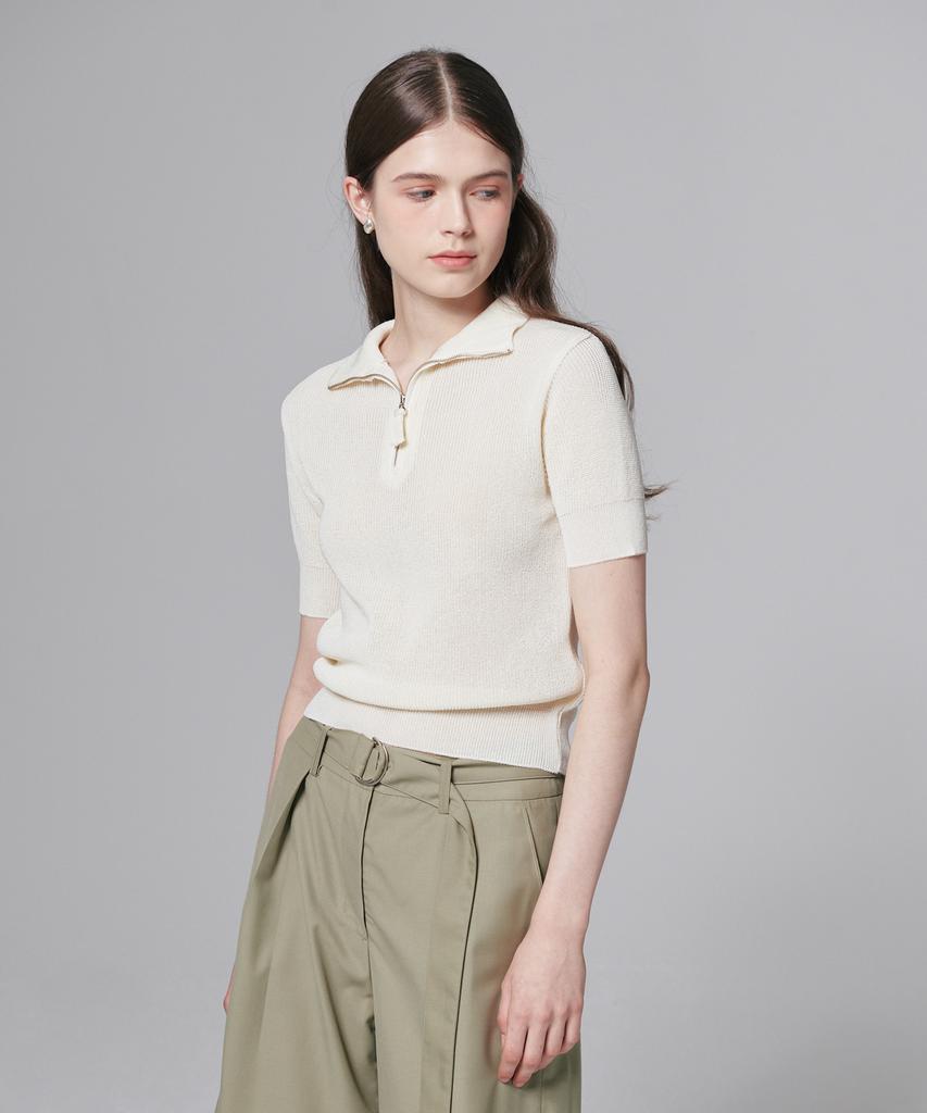 Aussel Half Zip Knit Top Ivory