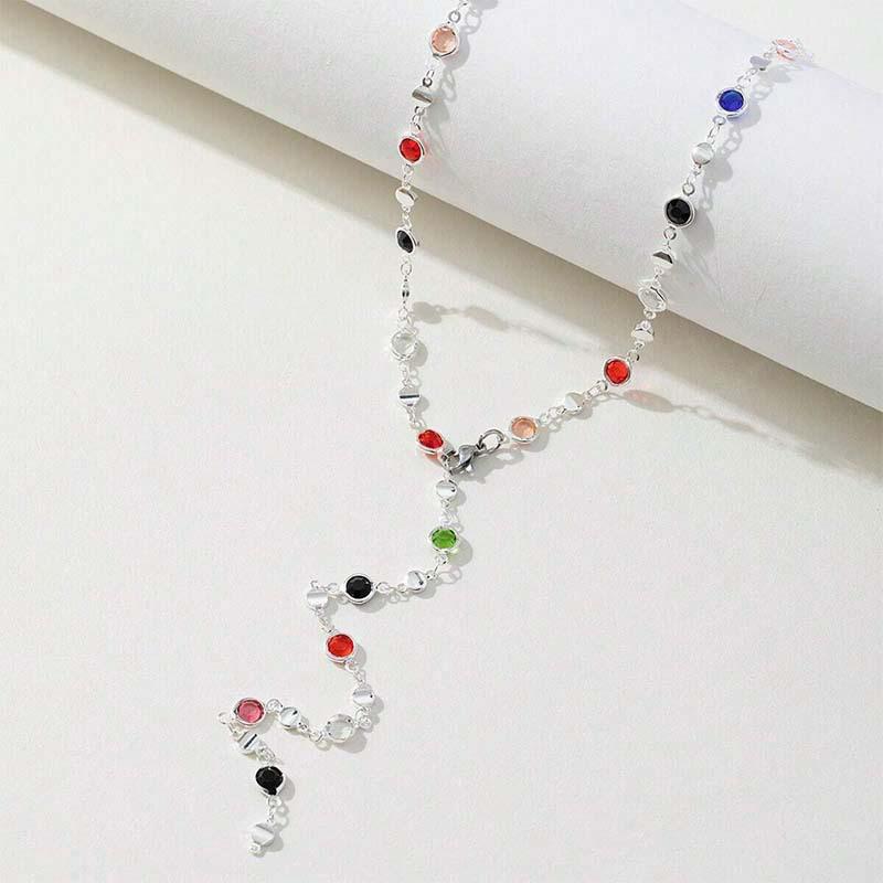 Colorful Imitation  Long Y-Shaped Necklace Metal Collarbone Chain Holiday Party Body Jewelry