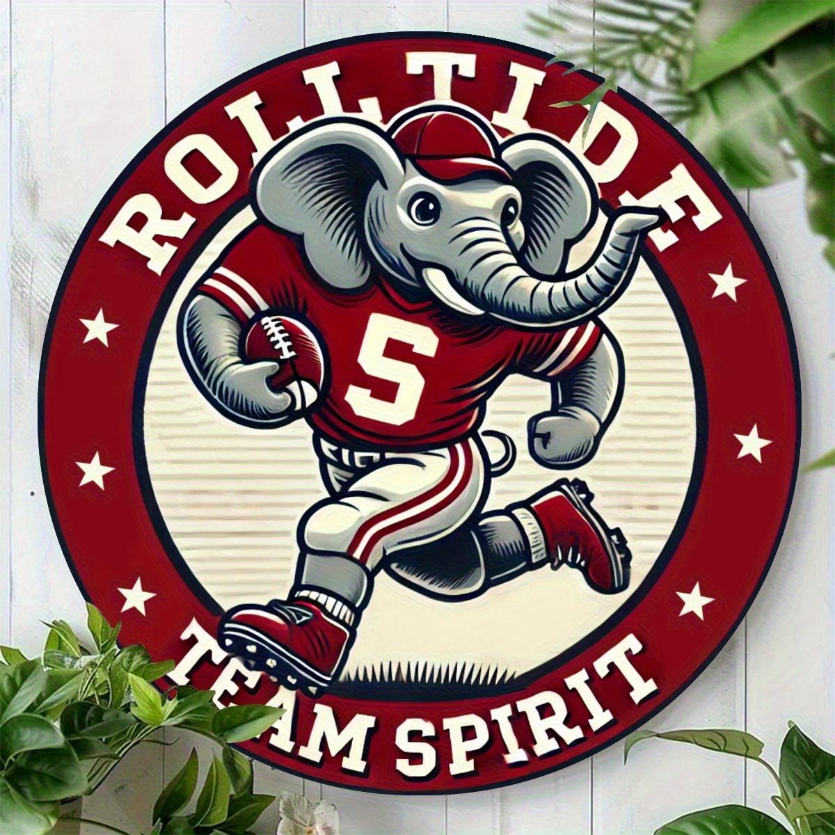 Roll Tide Alabama Crimson Tide Football Mascot Round Metal Sign D Flat Printed Retro Elephant Team Spirit Art Tin Plaque Coll 20x20cm(8x8inch)