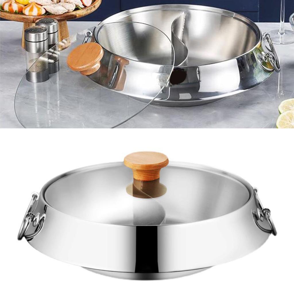 Dual Sided Hot Pot Universal Uniform Heat Conduction Shabu Shabu Pot for Home Commercial Use 304