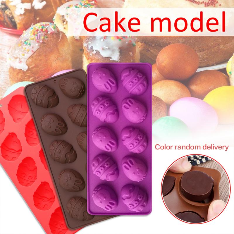 1pcs 10 Cavity Easter Silicone Mold Rabbit Colored Egg Chocolate Cake Mold Holiday Decoration Baking Tools Manual Soap Mould