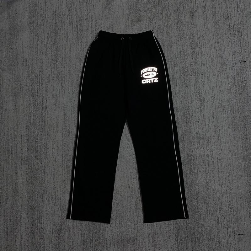 American Retro Reflective Corteiz Alcatraz Jacket with Stand Collar and Zippered Casual High Street Pants