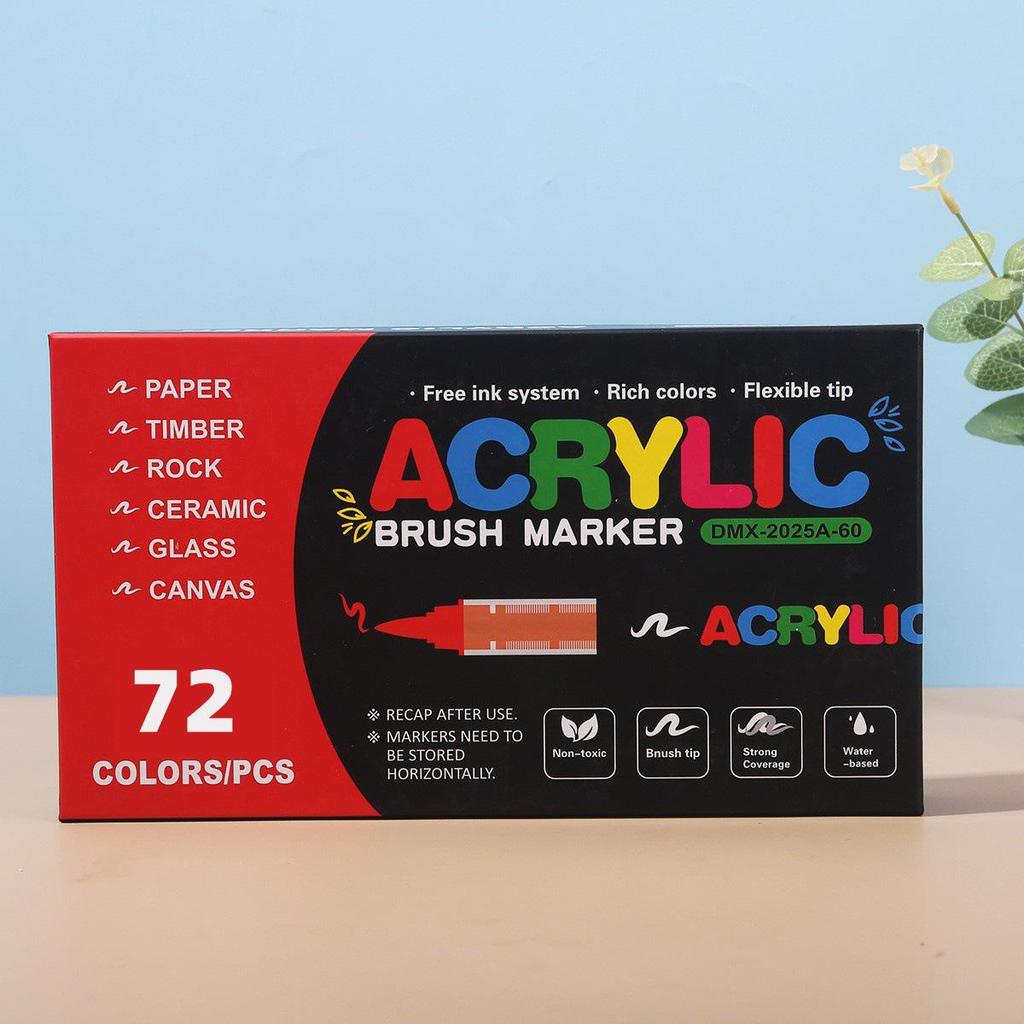 Liquid Ink Acrylic Markers Set, 60 Colors, Non-Bleeding, Visible Ink Level, Soft Tip for DIY Hand Painting.