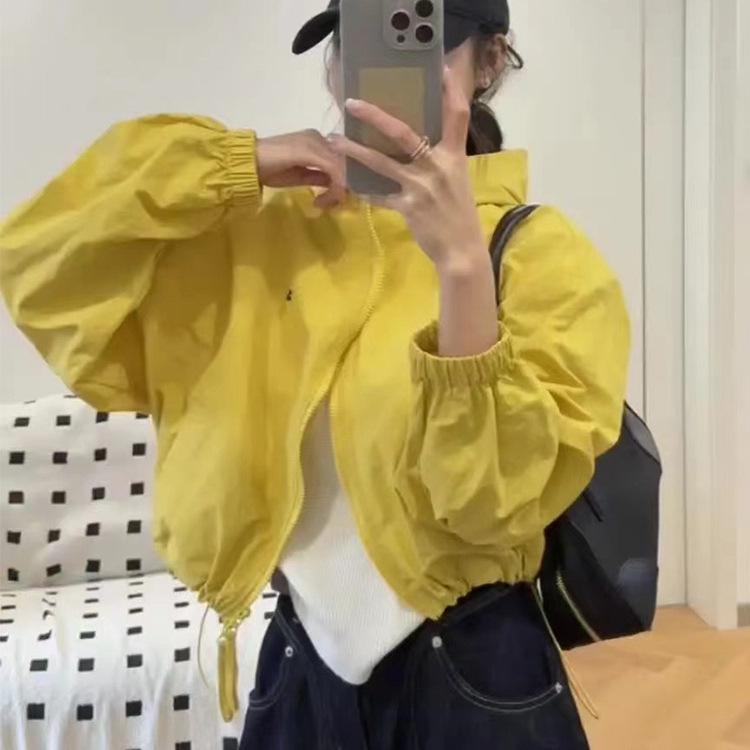 Women's European-Style Hooded Double-Zipper Windbreaker Jacket 2025 Spring - Loose Printed Petite Versatile Top
