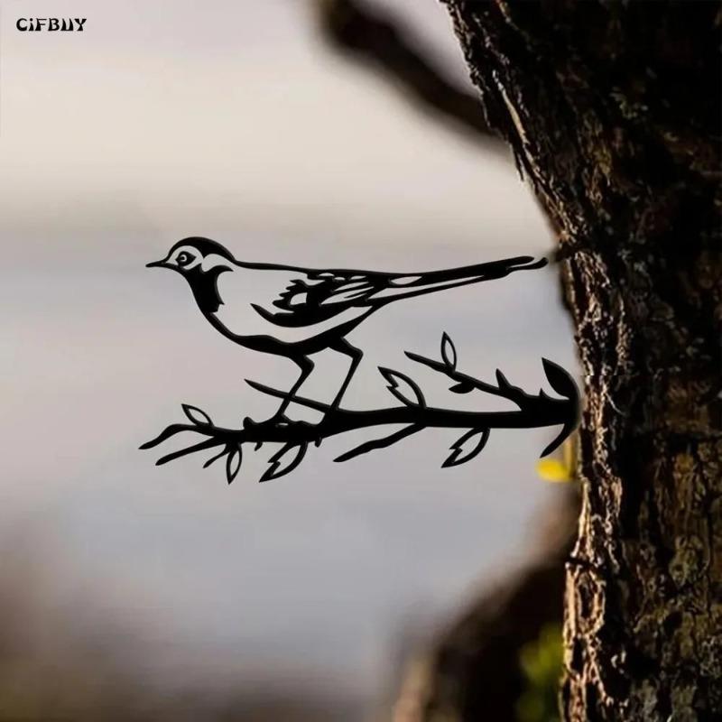 Wrought Iron Magpie on Tree Garden Decor Modern