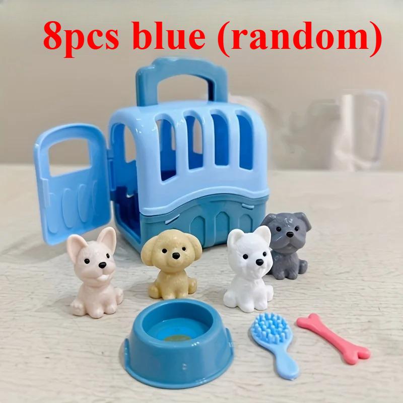 8Pcs Feeding & Grooming Pet Care Play Set Pretend Play Vet Plaything Veterinarian Kit For Kids Puppy Dog Carrier Gifts For Girls Young Boys