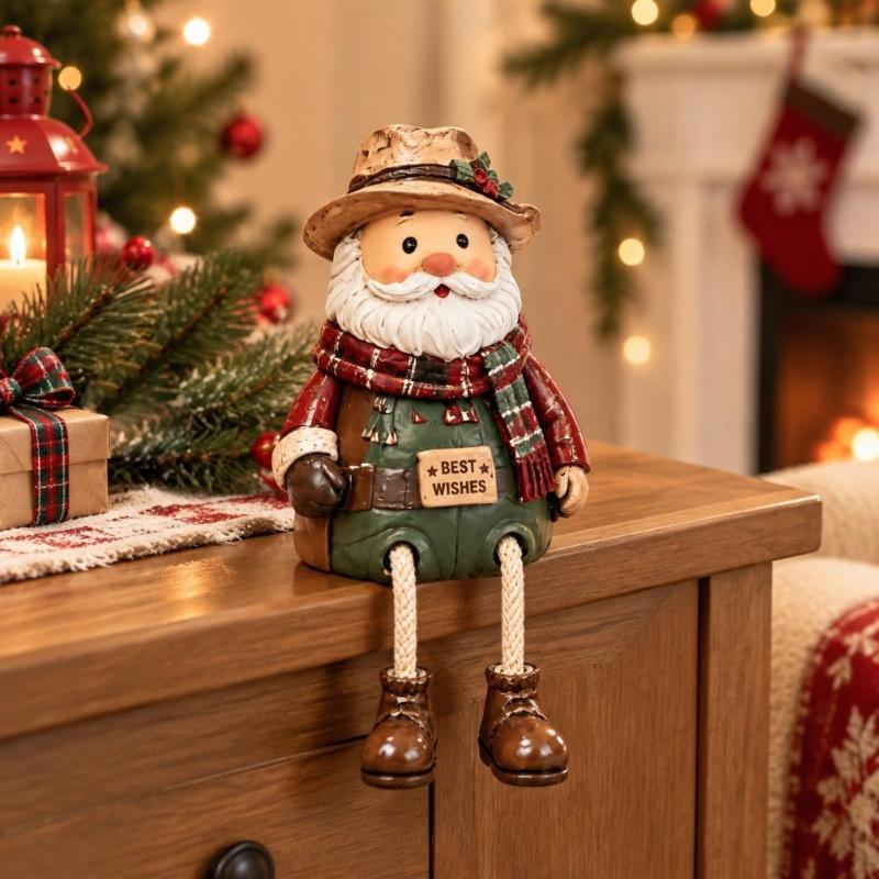 Christmas Resin Character Decoration with Separate Rope Legs, Figurine for Seasonal Home Displays
