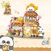 Non-Toxic City Mini Street View Panda Taiyaki Restaurant Model Building Blocks Diy Bear Coffee Shop Decorative Bricks Toys Adult
