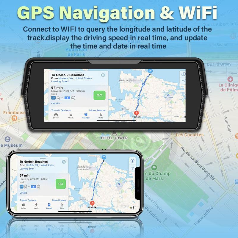 6.8 Inch Motorcycle Navigation 2K DVR Wireless CarPlay Android Auto IP67 Waterproof Dual Bluetooth Display Screen Portable TPMS