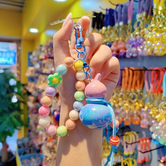 Keychain Macaron Color Beads Portable Anti-Lost Mobile Phone Chain Gourd Design Key Chain Bag Hanger Backpack Accessory