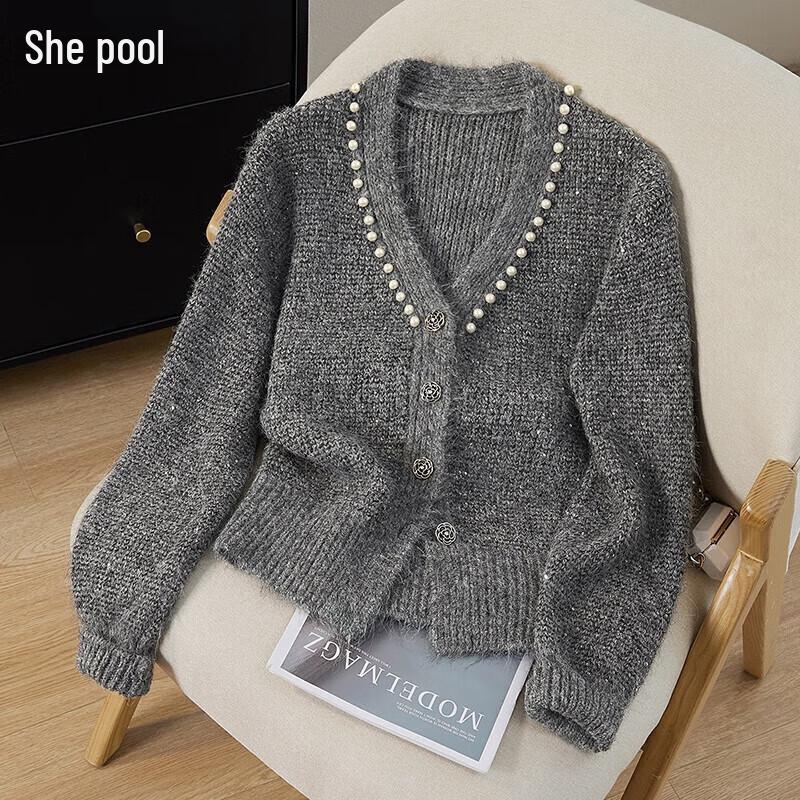 Women's Shimmer Sequin V-Neck Short Knit Cardigan