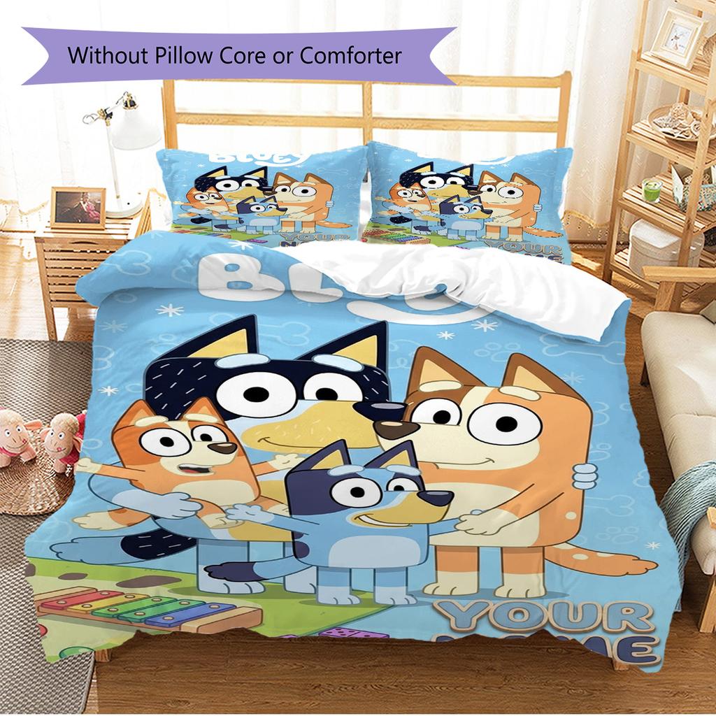 Name Custom Bluey Cartoon Pattern Bedding Set Quilt Cover Pillowcase Home Decor Gift (1 * duvet cover + 2 * pillowcase, without core)