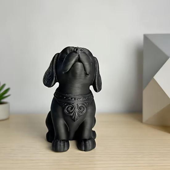 3D Printed Sitting Dog Figurine Modern Black Puppy Decorative Statue Animal Shape Sculpture