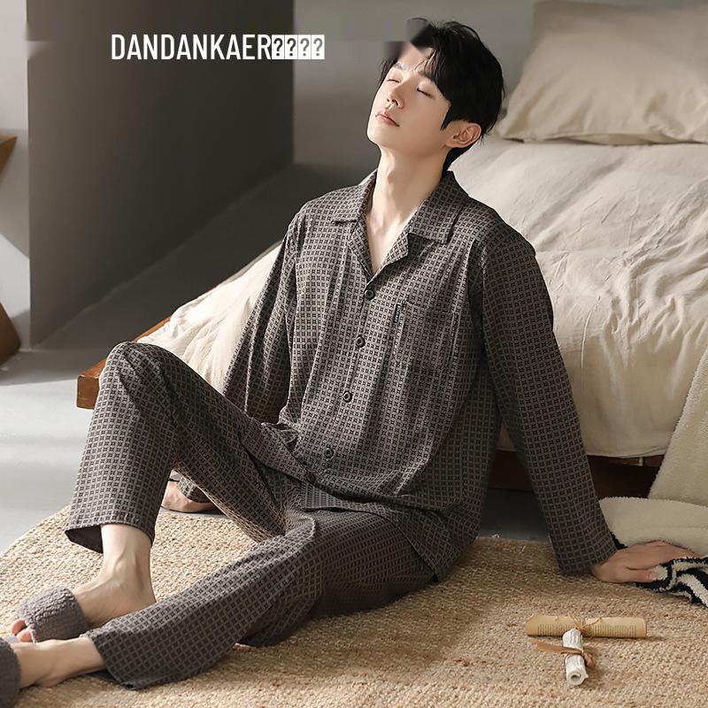 

Мужской пижамный комплект 7A из антибактериального хлопка с лайкрой против клещей, осенний спортивный повседневный свободного кроя, больших размеров, для ношения дома/на улице. XXL (175-180CM, 72-83KG)