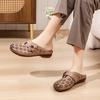 Summer Hollow Bag Head Slippers Women Wear Beef Tendon Flat Bottom Medium and Old Retro Mother Shoes Genuine Leather Cool Slippers