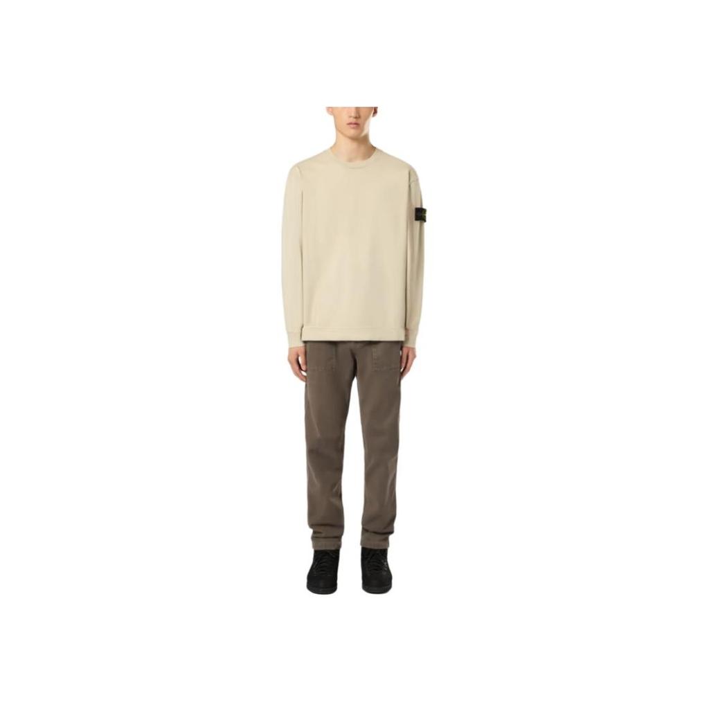 STONE ISLAND Ribbed Crew Neck Pullover Long Sleeve Sweatshirt Men Sweatshirt Beige 811563750-V0097