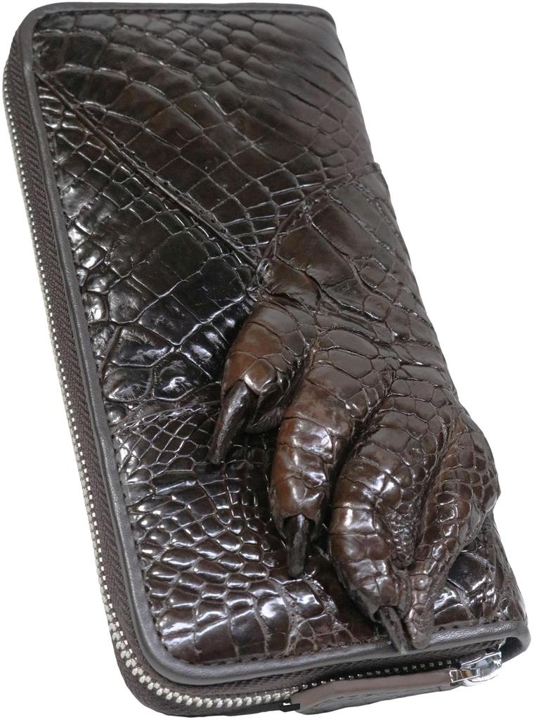 Bercute Brown Crocodile Long Wallet for Authentic Enamel Crocodile Large Genuine Round Large Popular Men, Leather, Wallet, Leather, Zipper, Slim,