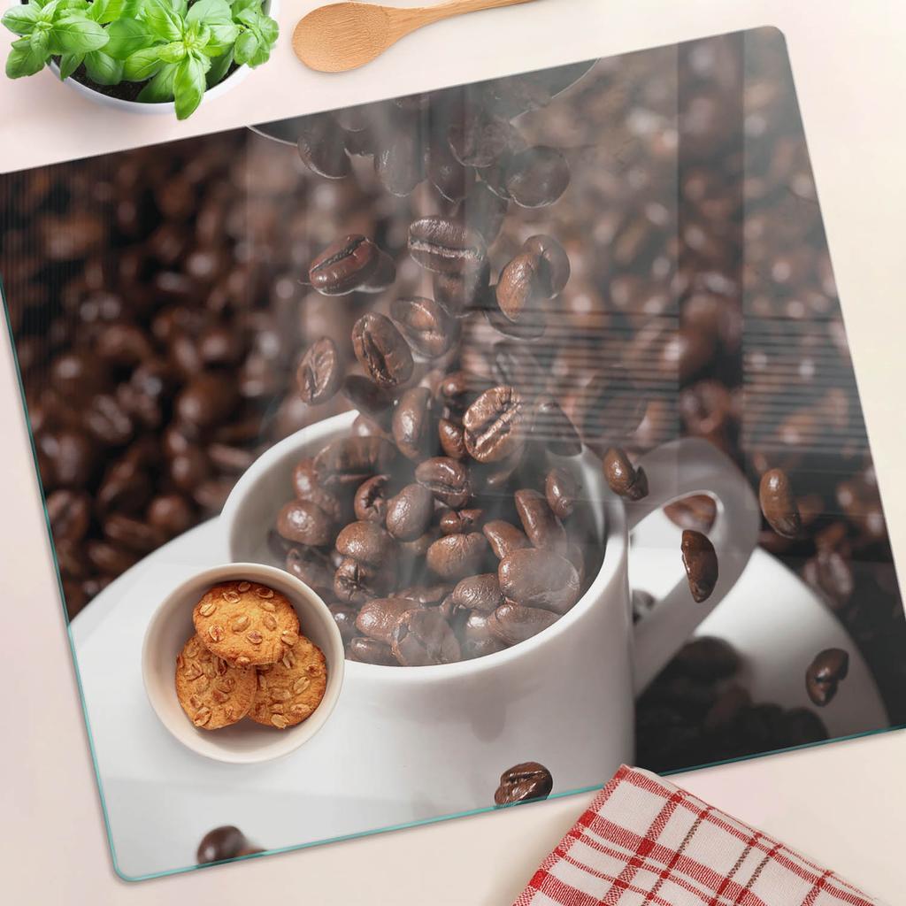 Decorative Glass Kitchen Board for Cutting Coffee Beans Cup 60X52 Cm