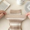 Women's Striped Terry Socks - Extra Thick, Warm, and Soft Mid-Calf Socks for Autumn and Winter
