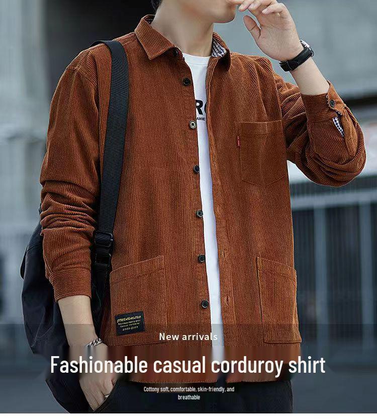 Romon Men's Fleece-Lined Corduroy Warm Shirt Jacket - Iron-Free Autumn/Winter Workwear