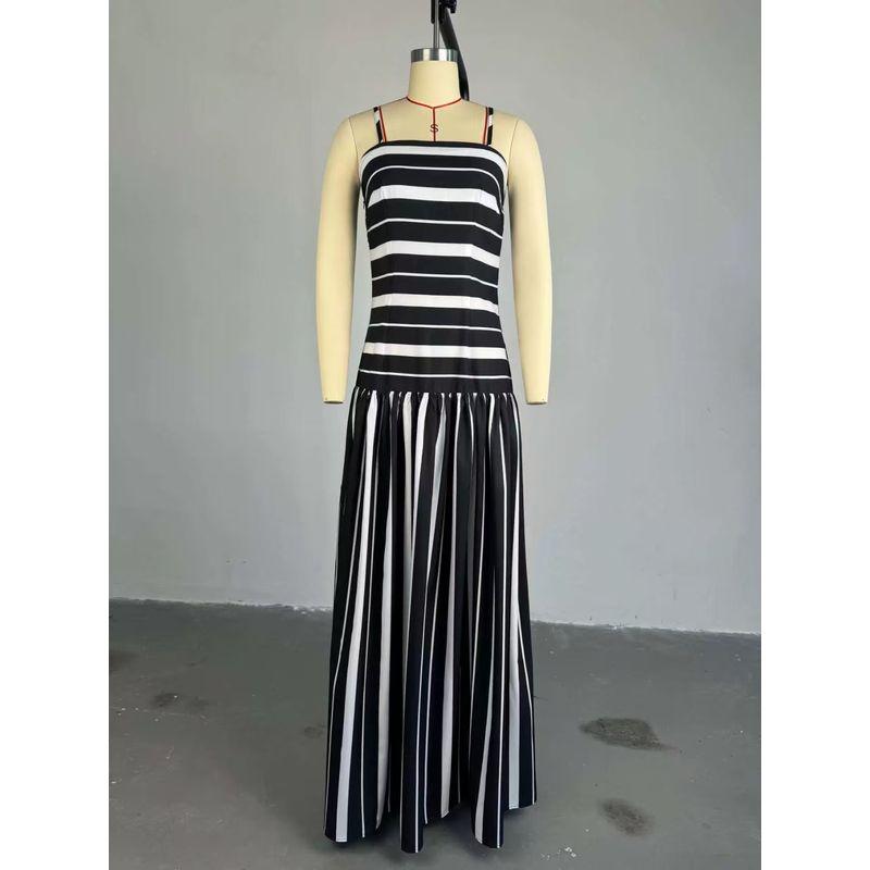 

Western Style New Sling Contrast Color Stripe A Word Dress Sexy Suspenders Striped Dress Back white stripe 2XL