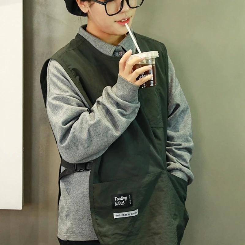 Șorț impermeabil și rezistent la pete, culoare solidă, stil vestă din nailon, șorț de înfrumusețare cu mâneci, purtat de bucătari și chelneri