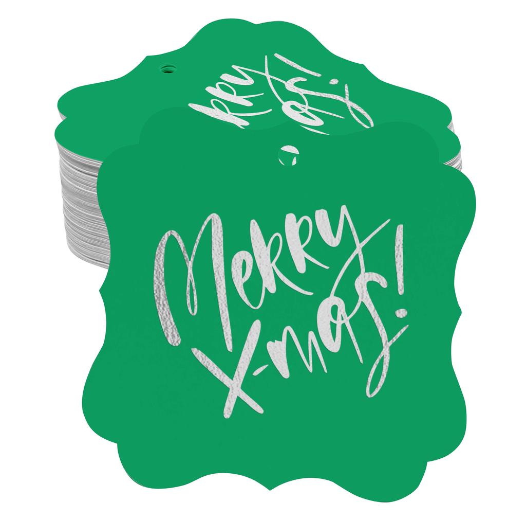 Inkdotpot Pack Of 100 Real Gold Foil Bracket Shape Paper Tags Merry X-Mas Christmas Favor Hang