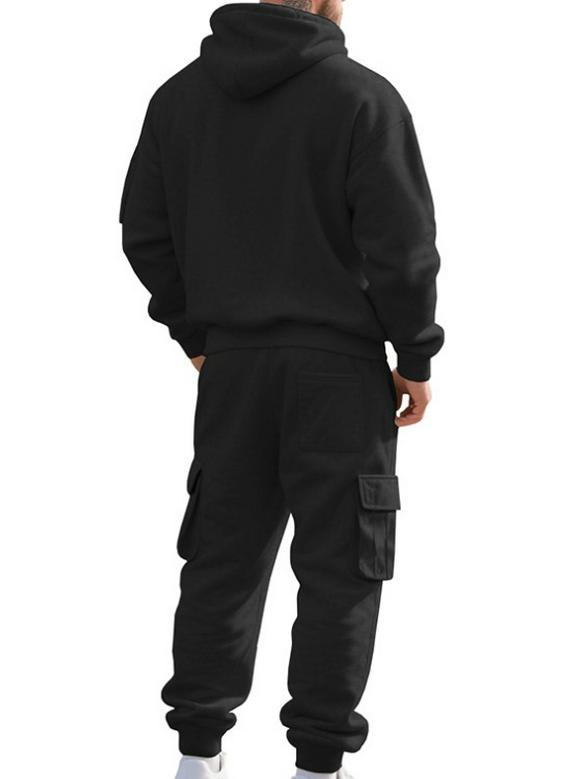 2025 Men's Multi-Pocket Casual Sports Half-Zip Hoodie Set