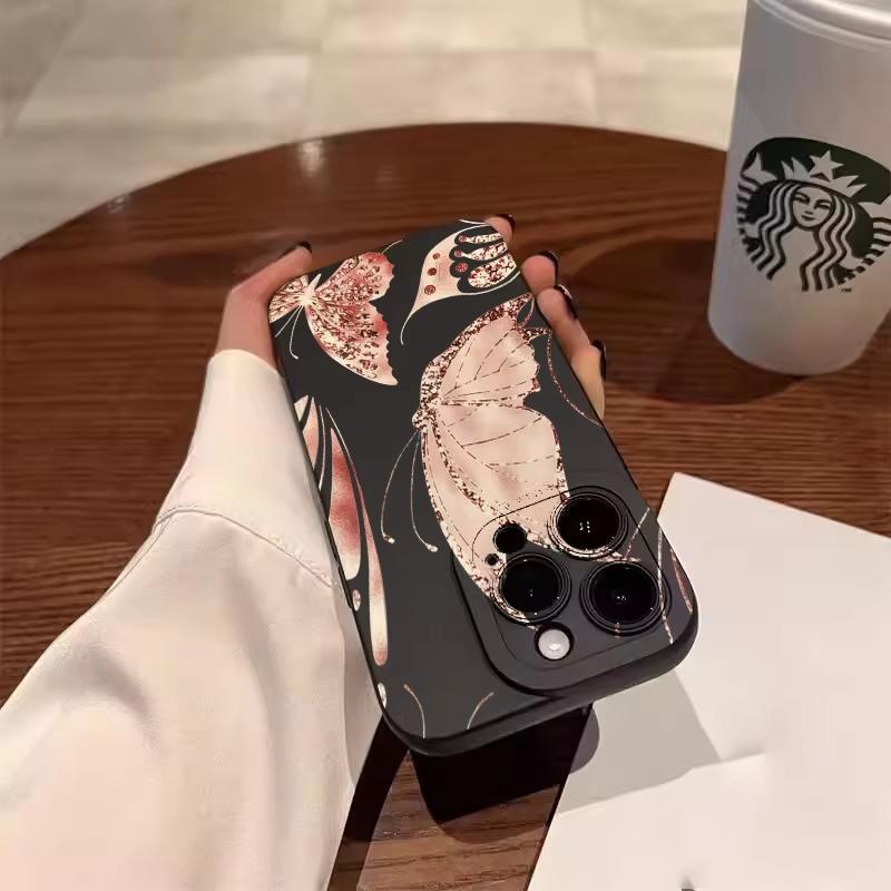 Golden Butterfly Phone Case For iPhone 17 Pro Max Air 16 Plus 15 14 13 12 11 XS X XR 13 Mini 16E Shockproof TPU Bumper Cover