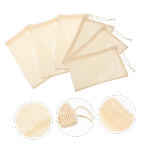 NUOBESTY 6-Piece Drawstring Net Bag, Organic Cotton Mesh Bag, Onion Tote, Cotton Mesh Shopping Drawstring Bag