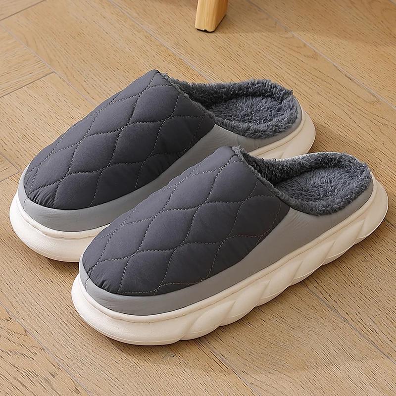 Fashion Big Size 48 49 New Fashion Men Slippers Waterproof Women Warm Plush Winter Flats Home Non Slip Slides Soft Thick Sole Furry Shoe