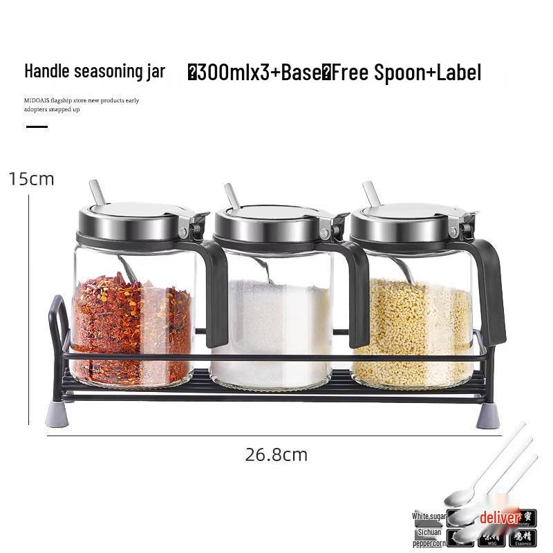 Glass Spice Jar Set with Stainless Steel Lids and Rack