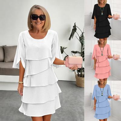 Damenmode Sommer Frühling Einfarbig Druck 2/1 Ärmel O-Ausschnitt Freizeitkleider