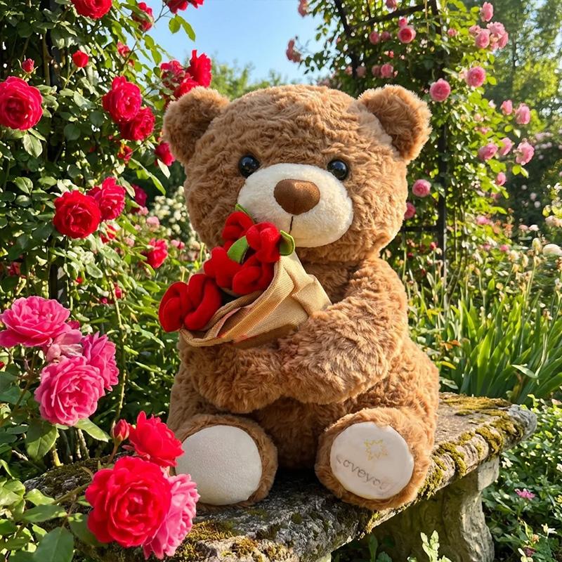 Neuer Bestseller Teddybär mit Rosen Plüschtier Weicher Bär Stoffpuppe Romantisches Geschenk für Liebhaber Heimdekoration Mädchen Geburtstagsgeschenk