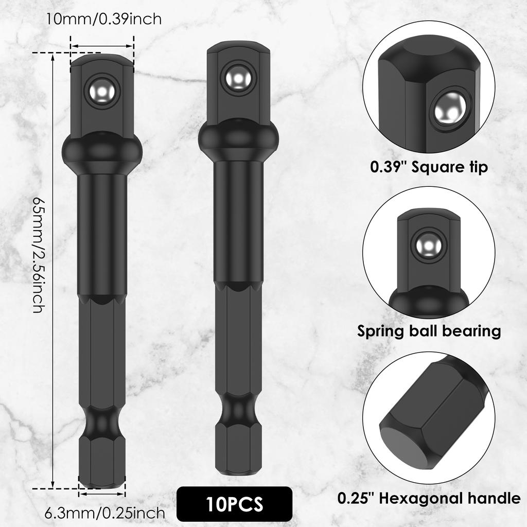 10/20PCS 3/8 In Impact Socket Adapter and Reducer Square Socket Drill Bits Bar Extension 1/4 In Hex Shank Nut Driver Sockets