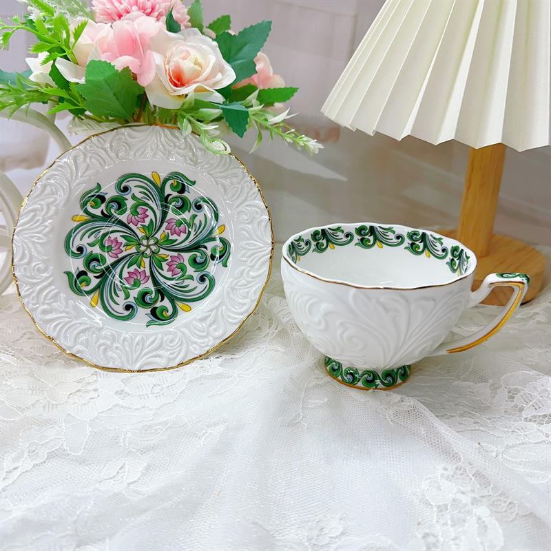 Ceramic Coffee Cups, Household Afternoon Tea Cups, High Aesthetic Relief Coffee Cups, Saucers, Flower Tea Cups Set