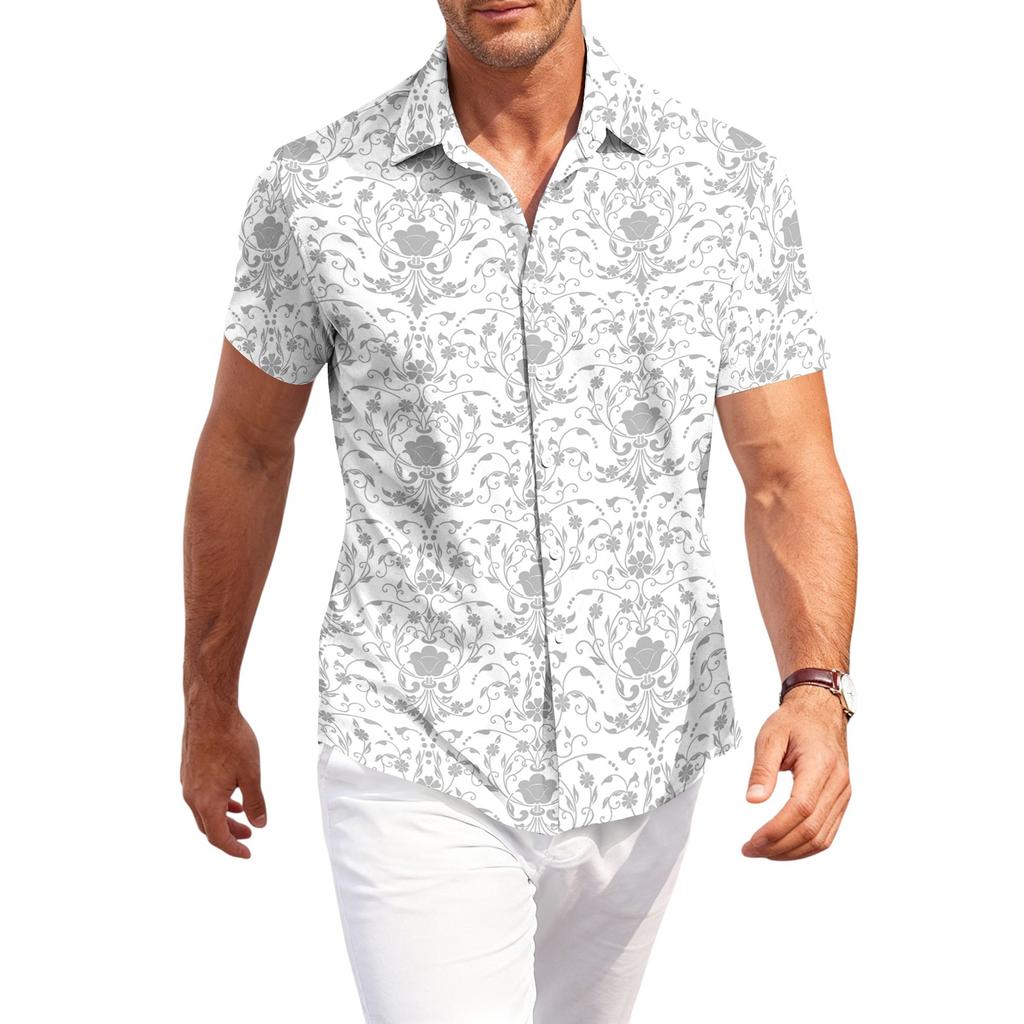 Men's Casual Loose Fit Hawaiian Short Sleeve Shirt Lightweight Button Down Tropical Printed Shirt for Summer Beach Vacation